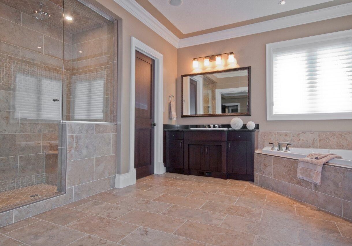 Spirit River Flooring installed the beautiful tile in this dream home bathroom.